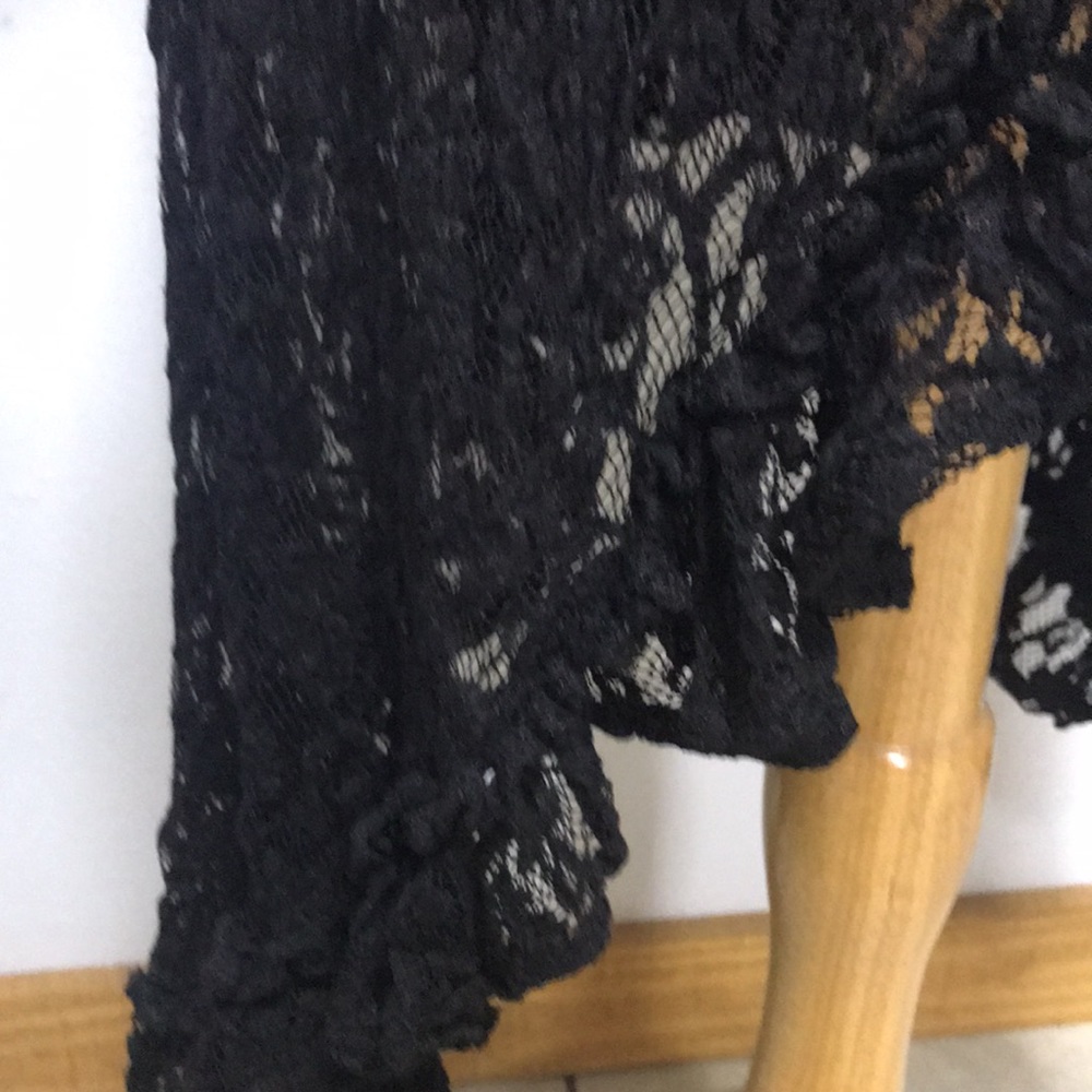 LAST CALL Black lace stretch high low ribbon tunic dress LG layering NFR boho - Picture 4 of 11